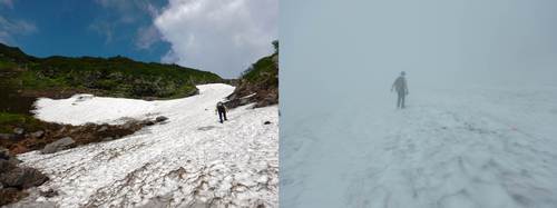羅臼岳。屏風岩周辺の雪渓（2015年8月）