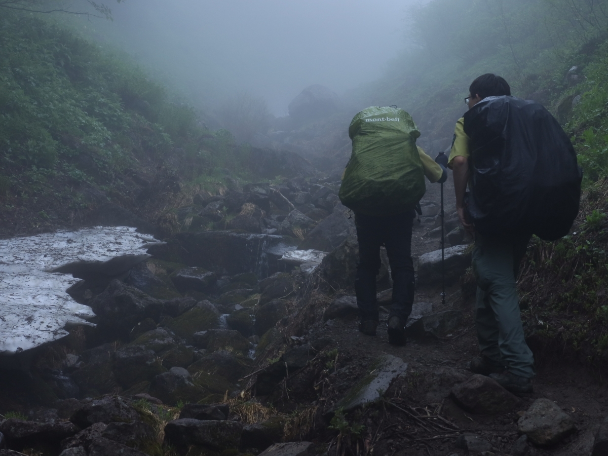 写真_雨の中を歩く職員